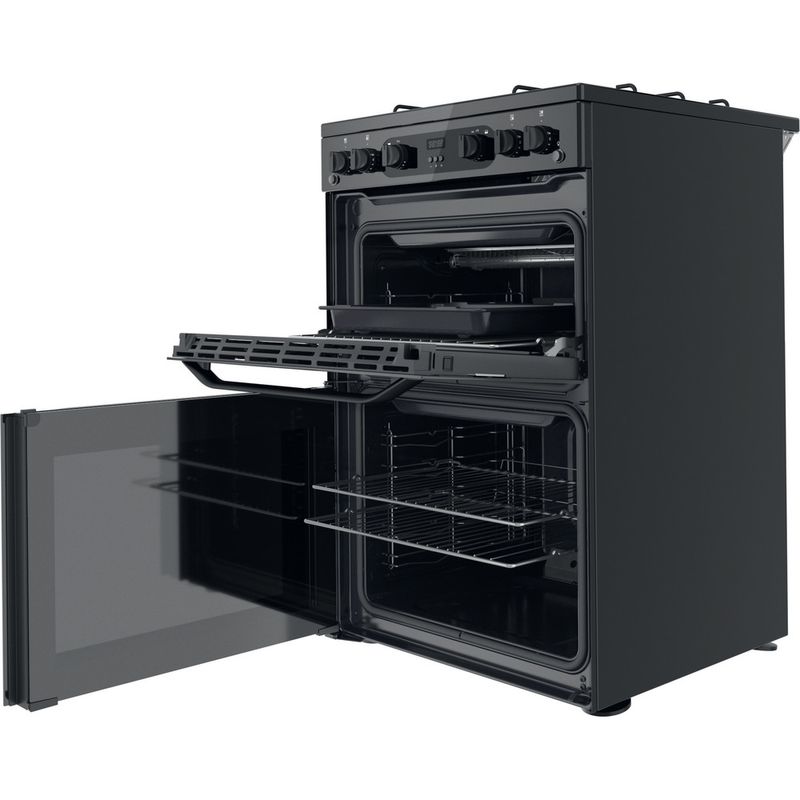 Hotpoint Double Cooker HDM67G0CMB/UK Black A+ Perspective open