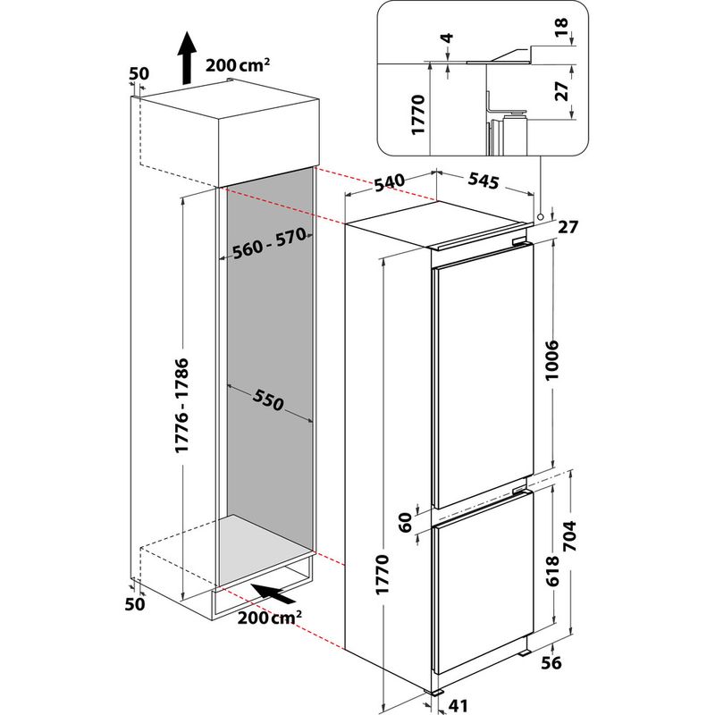Hotpoint-Fridge-Freezer-Built-in-HMCB-7030-AA-DF-0-White-2-doors-Technical-drawing