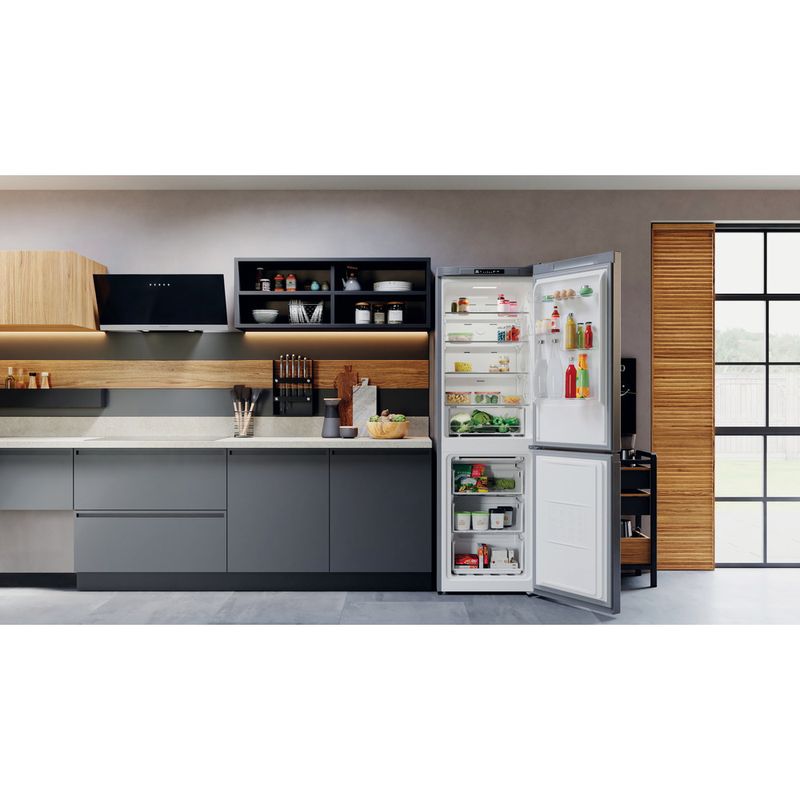 Hotpoint Fridge Freezer Freestanding H3X 81I SX Saturn Steel 2 doors Lifestyle frontal open