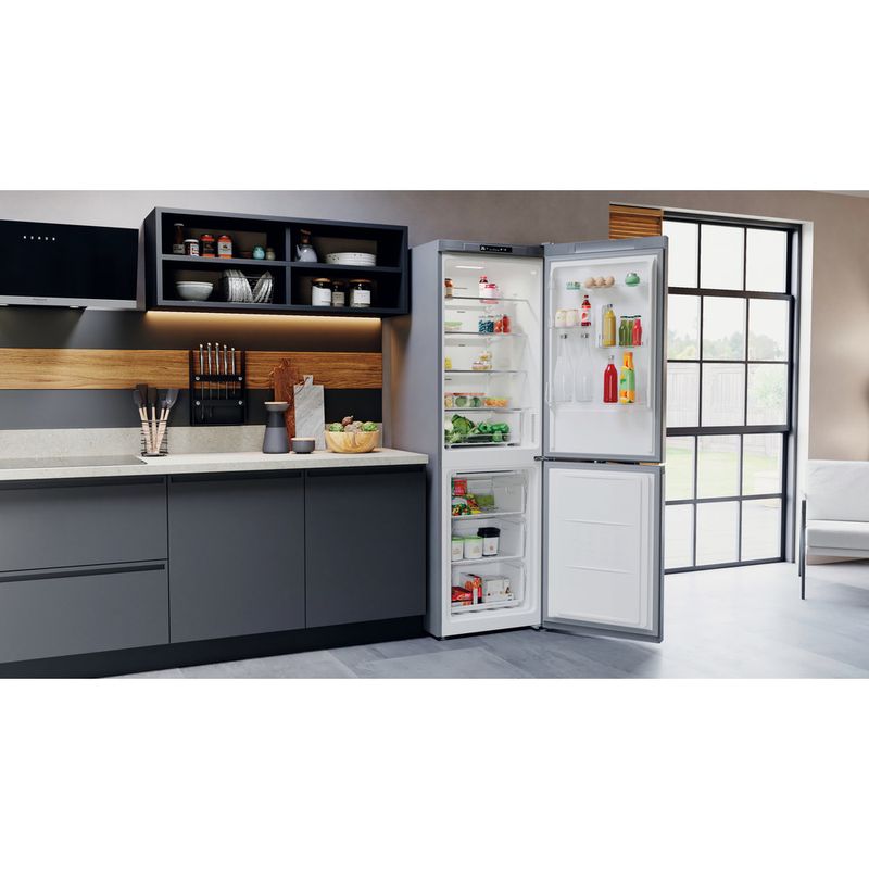 Hotpoint Fridge Freezer Freestanding H3X 81I SX Saturn Steel 2 doors Lifestyle perspective open