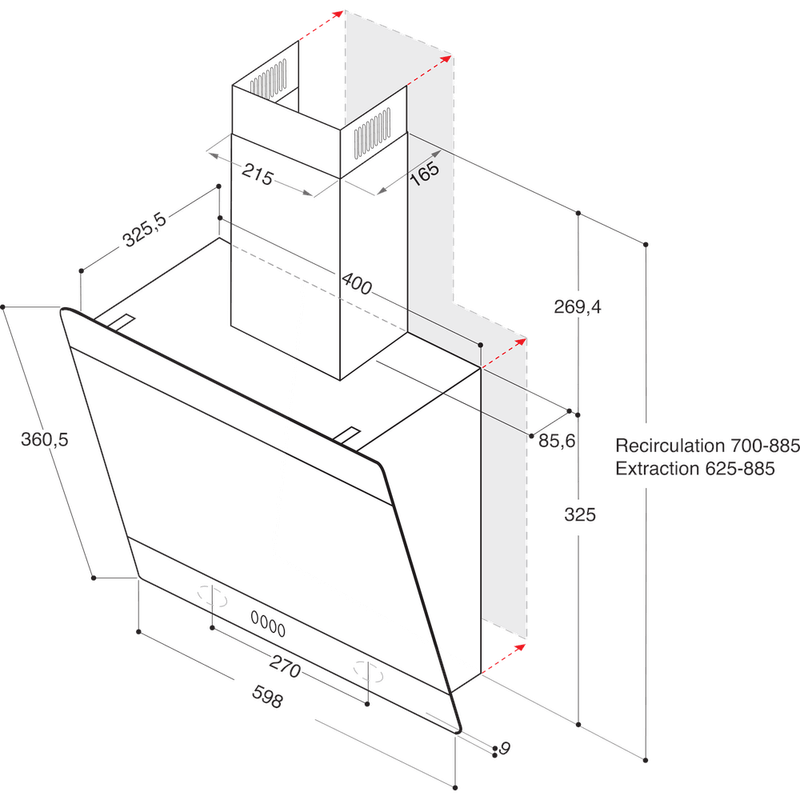 Hotpoint HOOD Built-in PHVP 62F LT K Black Freestanding Electronic Technical drawing