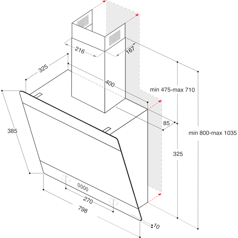 Hotpoint HOOD Built-in PHVP 82F LT K Black Freestanding Electronic Technical drawing