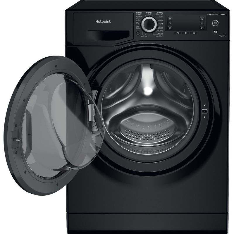 Hotpoint-Washer-dryer-Freestanding-NDD-9725-BDA-UK-Black-Front-loader-Frontal-open