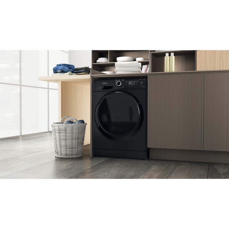 Hotpoint-Washer-dryer-Freestanding-NDD-9725-BDA-UK-Black-Front-loader-Lifestyle-perspective