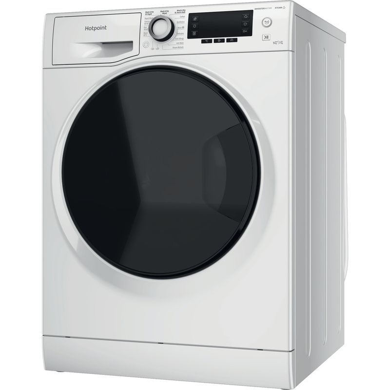 Hotpoint-Washer-dryer-Freestanding-NDD-9725-DA-UK-White-Front-loader-Perspective