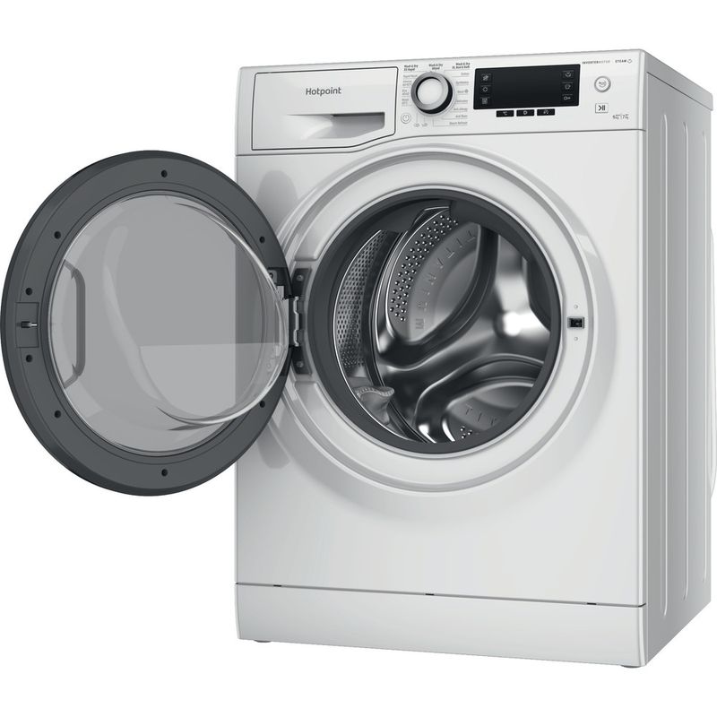 Hotpoint-Washer-dryer-Freestanding-NDD-9725-DA-UK-White-Front-loader-Perspective-open