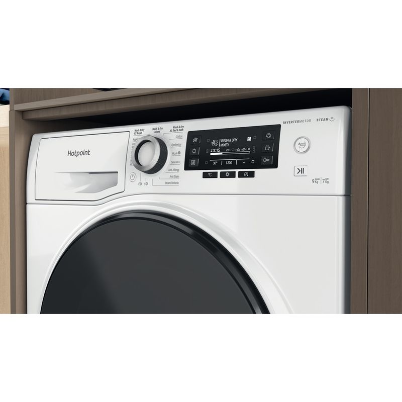 Hotpoint Washer dryer Freestanding NDD 9725 DA UK White Front loader Lifestyle control panel