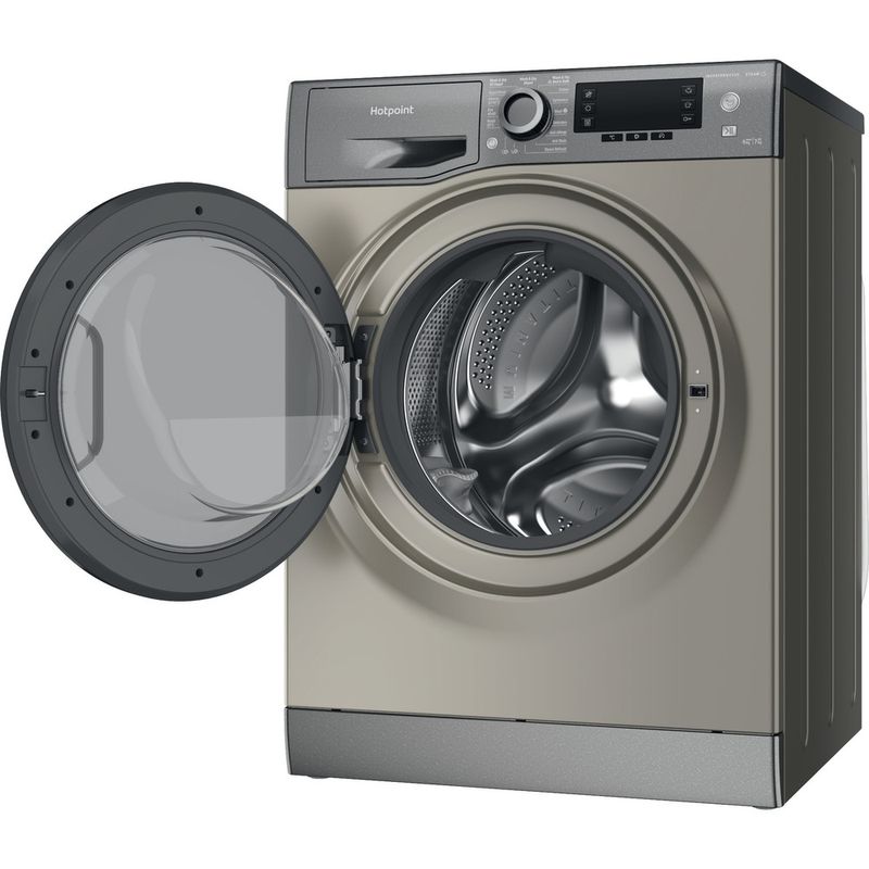 Hotpoint-Washer-dryer-Freestanding-NDD-9725-GDA-UK-Graphite-Front-loader-Perspective-open