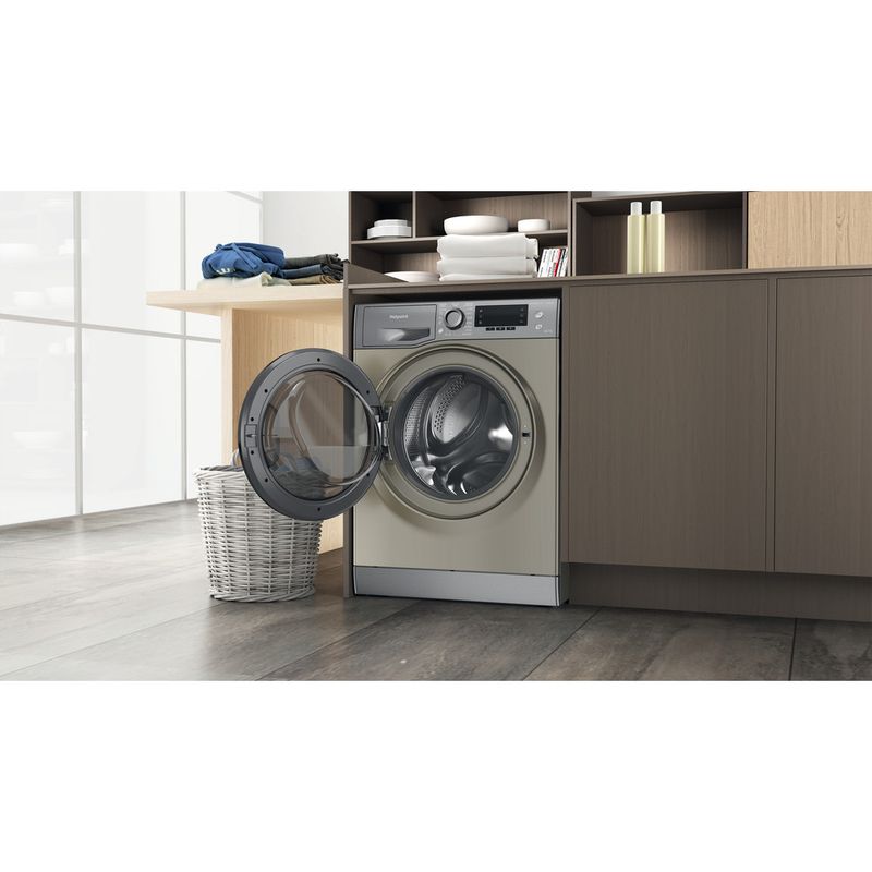 Hotpoint-Washer-dryer-Freestanding-NDD-9725-GDA-UK-Graphite-Front-loader-Lifestyle-perspective-open