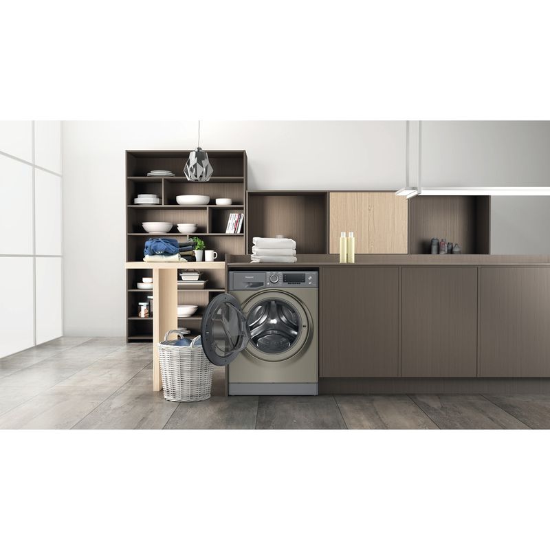 Hotpoint-Washer-dryer-Freestanding-NDD-9725-GDA-UK-Graphite-Front-loader-Lifestyle-frontal-open
