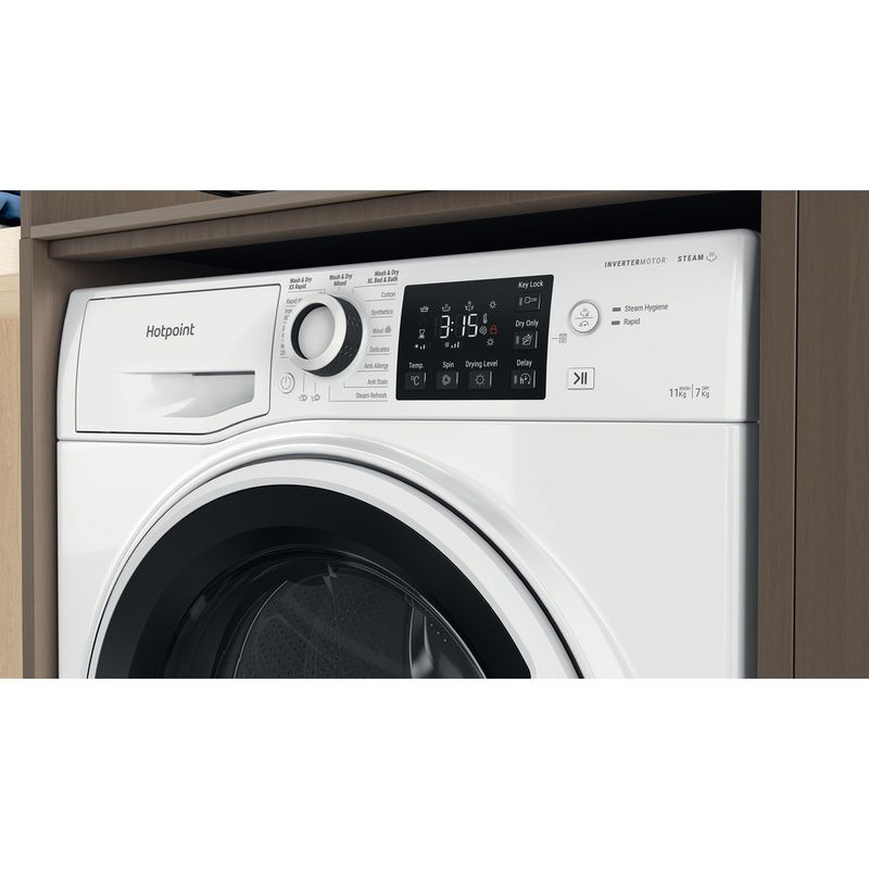 Hotpoint Washer dryer Freestanding NDB 11724 W UK White Front loader Lifestyle control panel