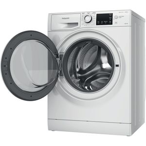Hotpoint-Washer-dryer-Freestanding-NDB-9635-W-UK-White-Front-loader-Perspective-open