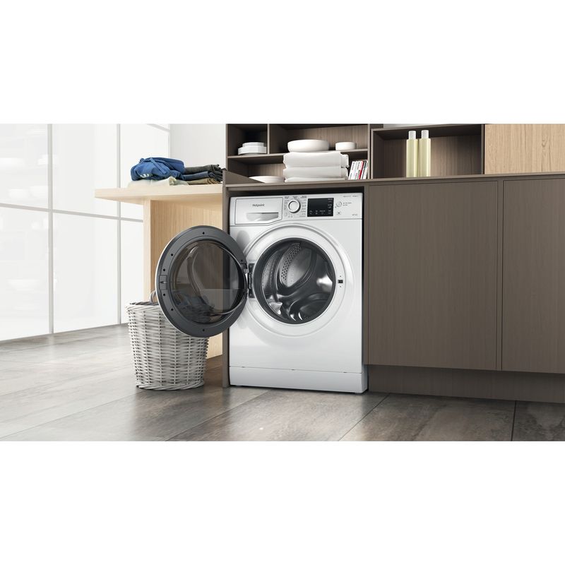 Hotpoint Washer dryer Freestanding NDB 9635 W UK White Front loader Lifestyle perspective open