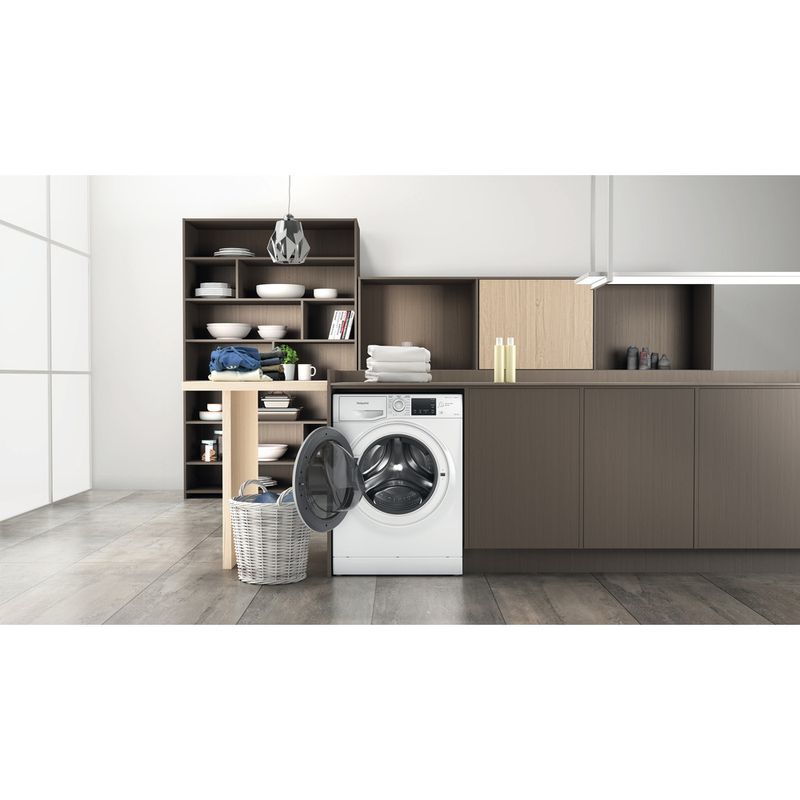 Hotpoint Washer dryer Freestanding NDB 9635 W UK White Front loader Lifestyle frontal open