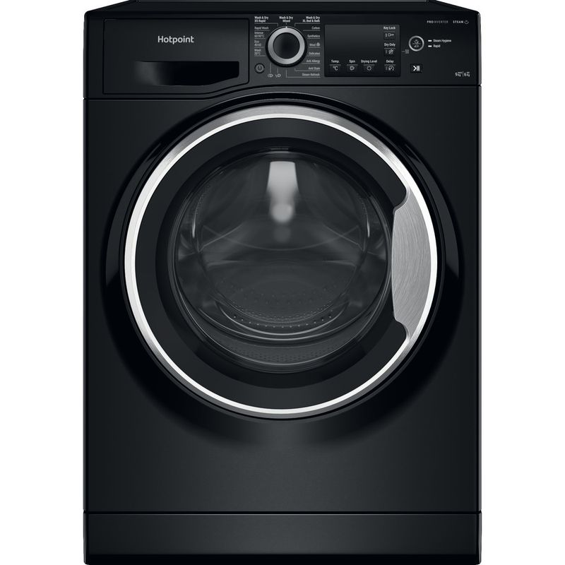 Hotpoint Washer dryer Freestanding NDB 9635 BS UK Black Front loader Frontal