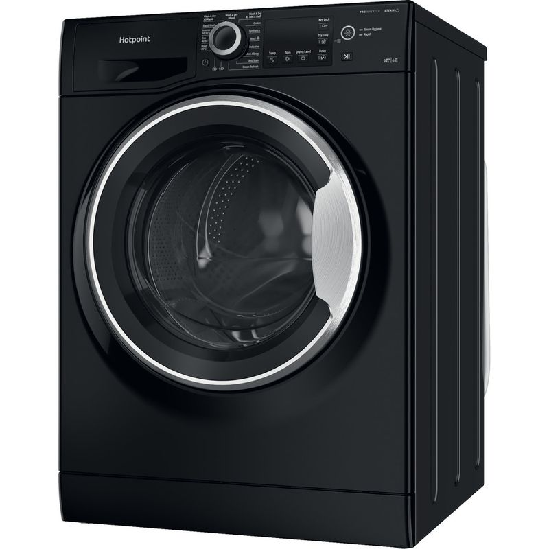 Hotpoint Washer dryer Freestanding NDB 9635 BS UK Black Front loader Perspective