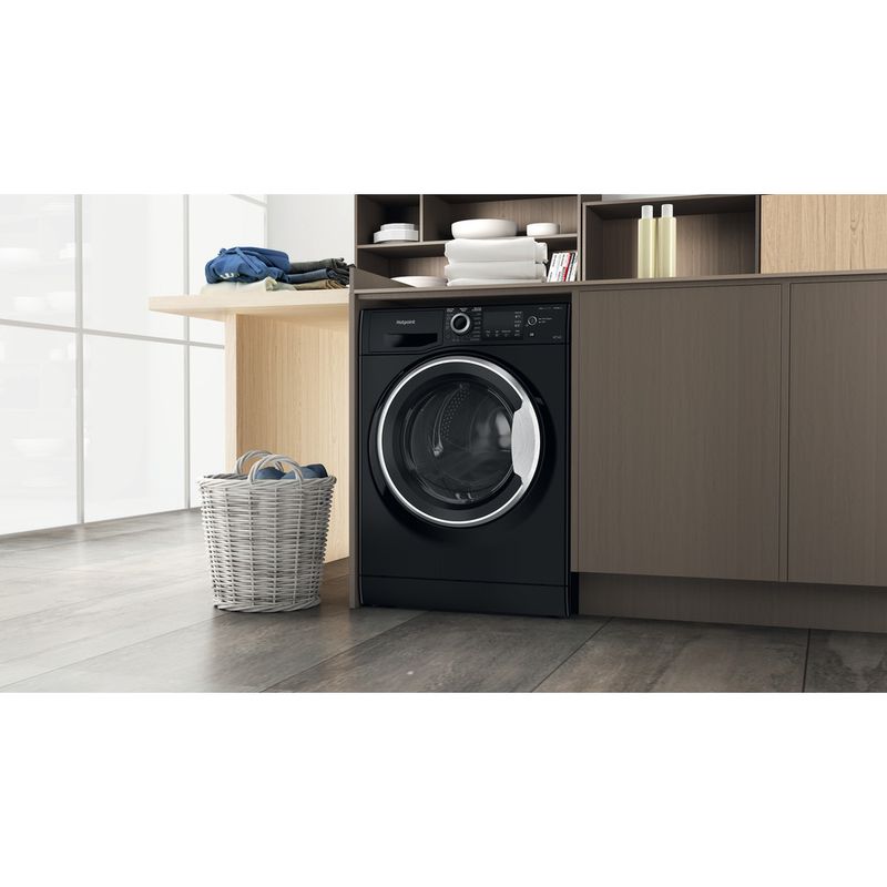 Hotpoint-Washer-dryer-Freestanding-NDB-9635-BS-UK-Black-Front-loader-Lifestyle-perspective