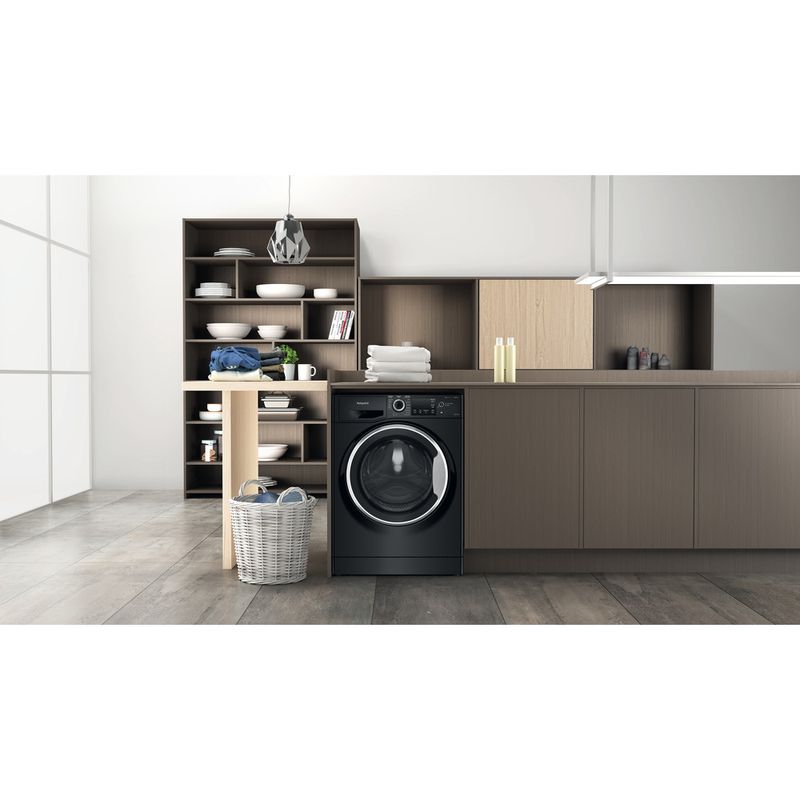 Hotpoint Washer dryer Freestanding NDB 9635 BS UK Black Front loader Lifestyle frontal