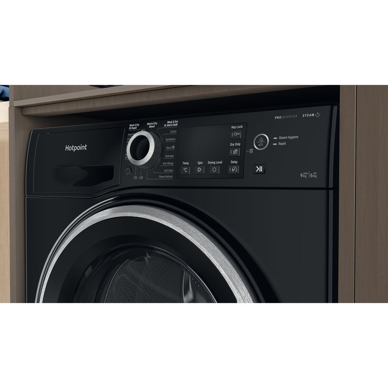 Hotpoint Washer dryer Freestanding NDB 9635 BS UK Black Front loader Lifestyle control panel