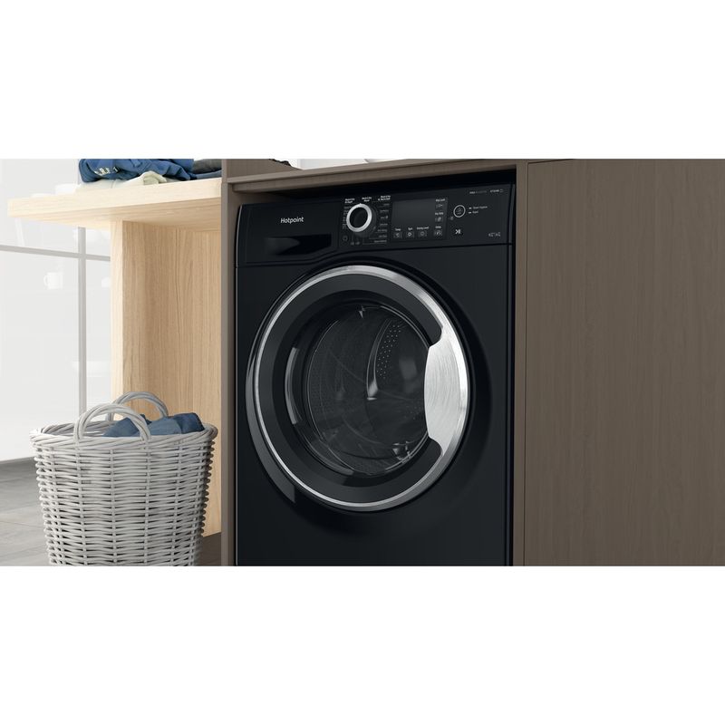 Hotpoint Washer dryer Freestanding NDB 9635 BS UK Black Front loader Lifestyle detail