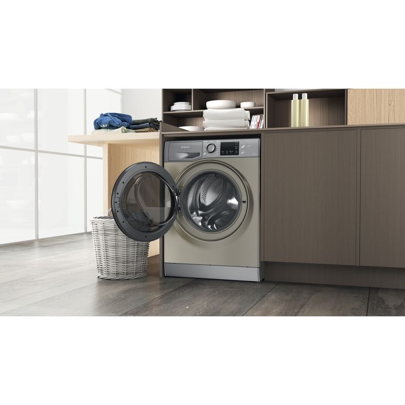 Hotpoint Washer dryer Freestanding NDB 9635 GK UK Graphite Front loader Lifestyle perspective open