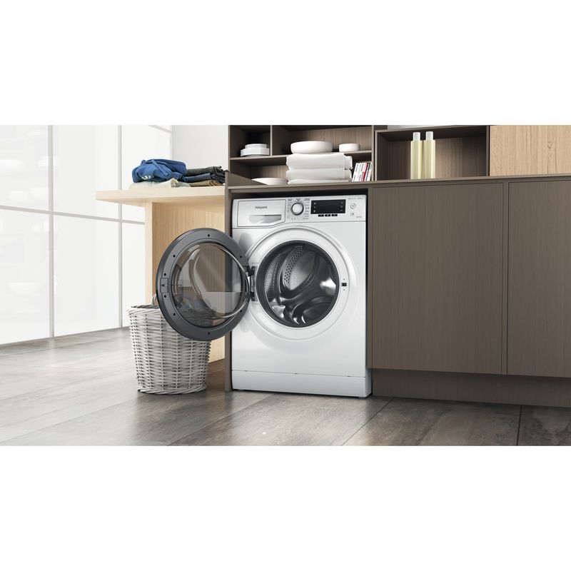 Hotpoint Washer dryer Freestanding NDD 9636 DA UK White Front loader Lifestyle perspective open