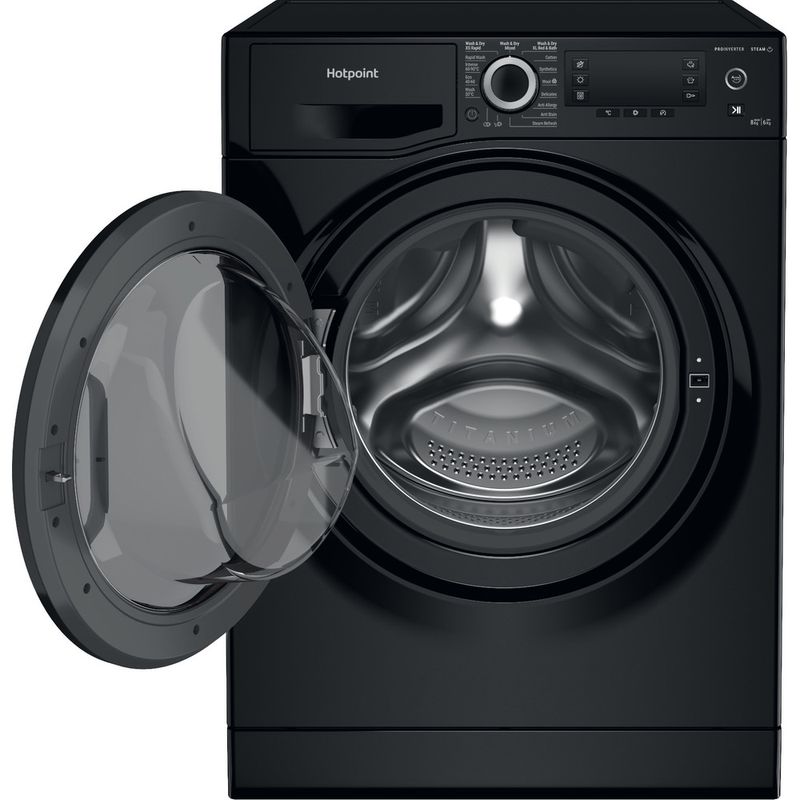 Hotpoint Washer dryer Freestanding NDD 8636 BDA UK Black Front loader Frontal open