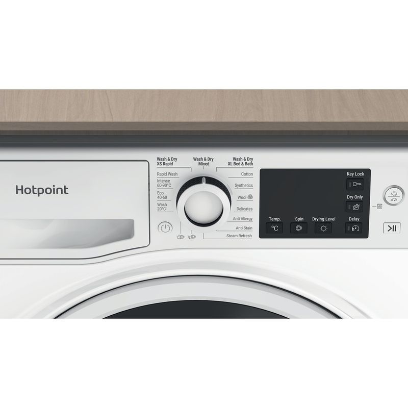 Hotpoint Washer dryer Freestanding NDBE 9635 W UK White Front loader Control panel