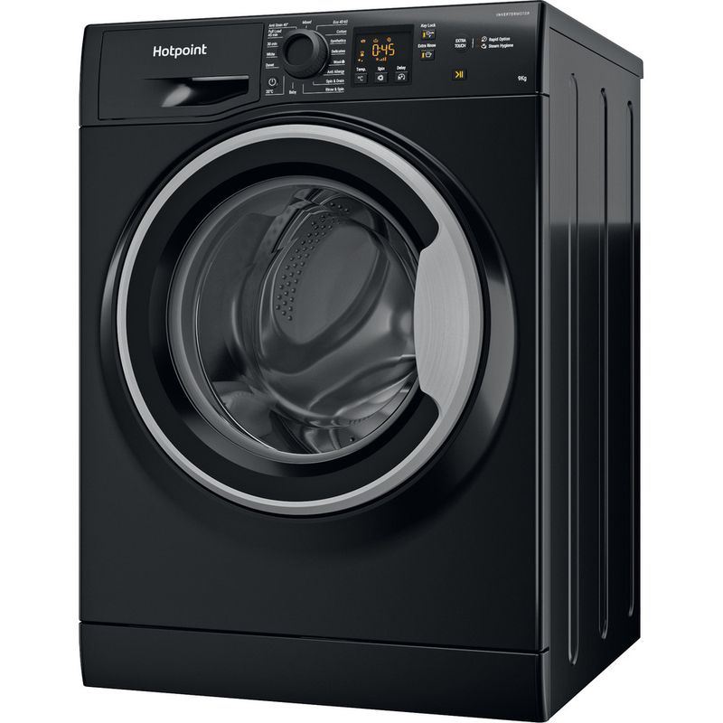 Hotpoint Washing machine Freestanding NSWM 965C BS UK N Black Front loader B Perspective