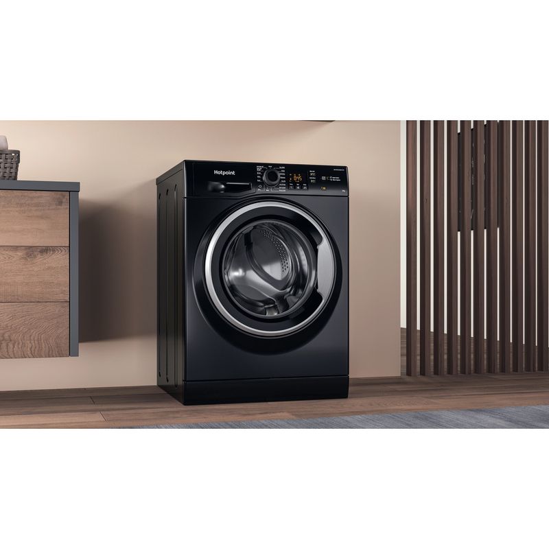 Hotpoint Washing machine Freestanding NSWM 845C BS UK N Black Front loader B Lifestyle perspective