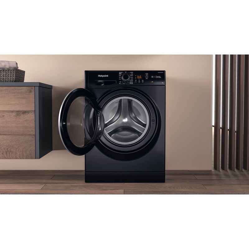 Hotpoint Washing machine Freestanding NSWM 945C BS UK N Black Front loader B Lifestyle frontal open