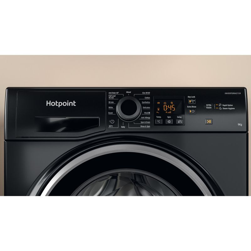 Hotpoint Washing machine Freestanding NSWF 945C BS UK N Black Front loader B Lifestyle control panel