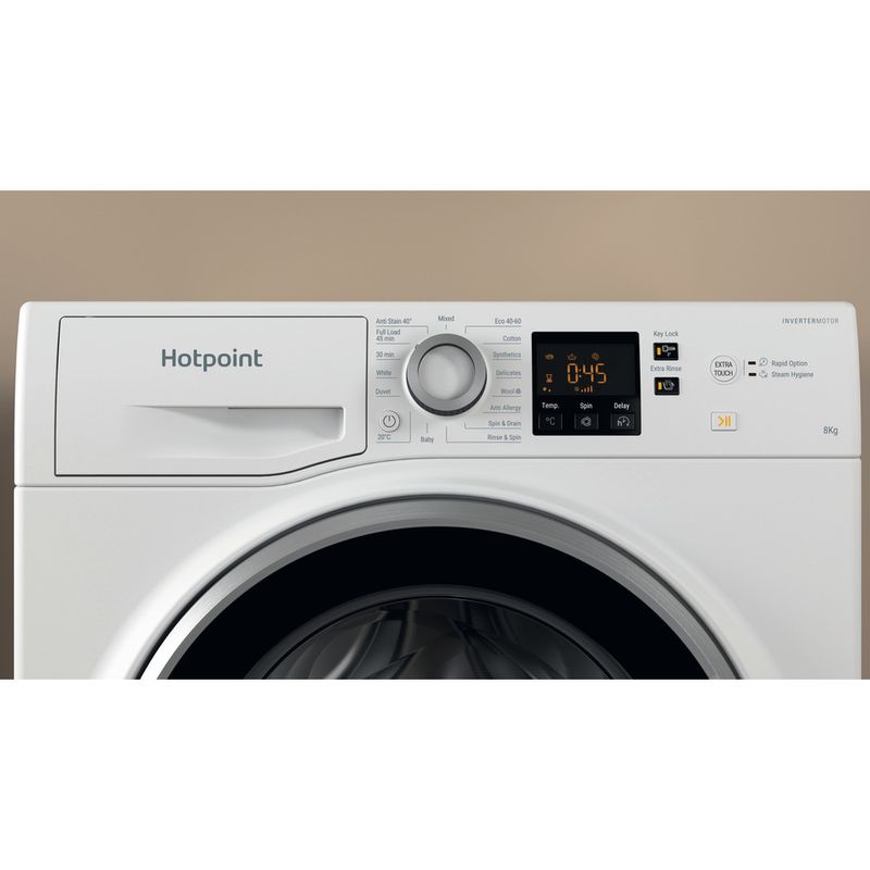 Hotpoint Washing machine Freestanding NSWE 845C WS UK N White Front loader B Control panel