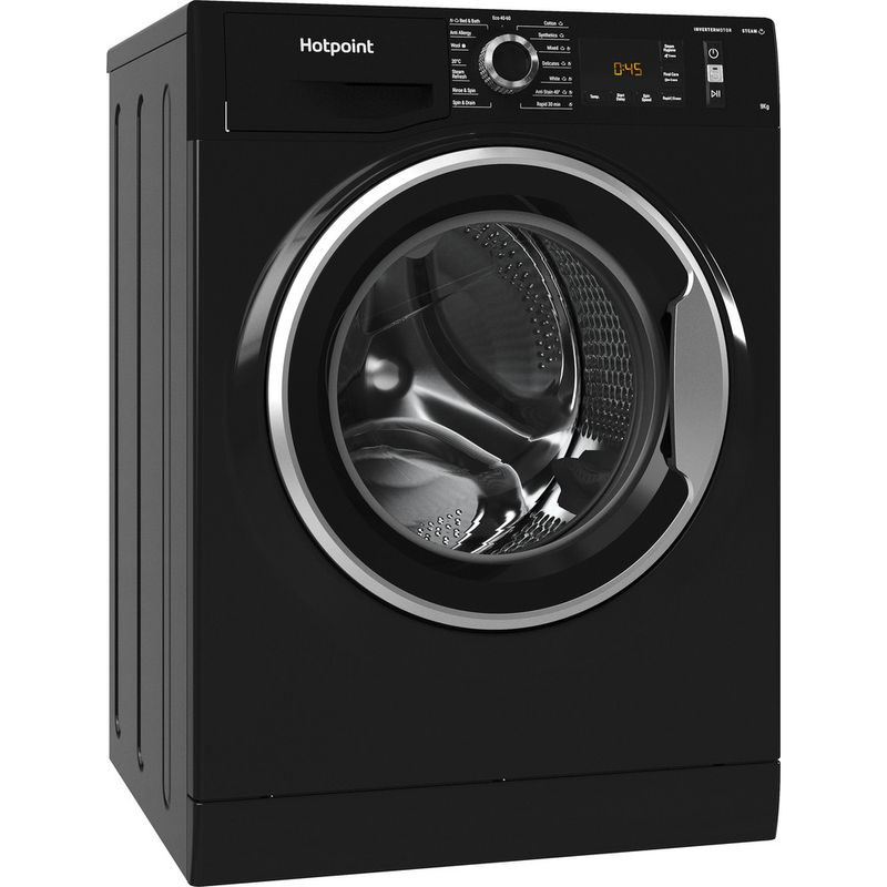 Hotpoint Washing machine Freestanding NM11 965 BC A UK N Black Front loader B Perspective