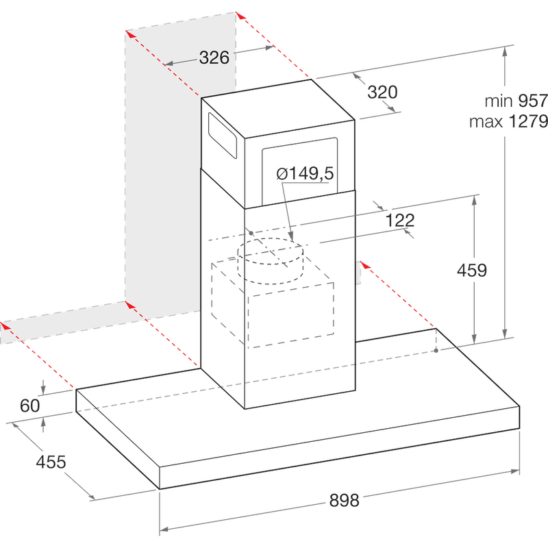 Hotpoint HOOD Built-in PHBS9.8CLTDK/1 Black Wall-mounted Electronic Technical drawing