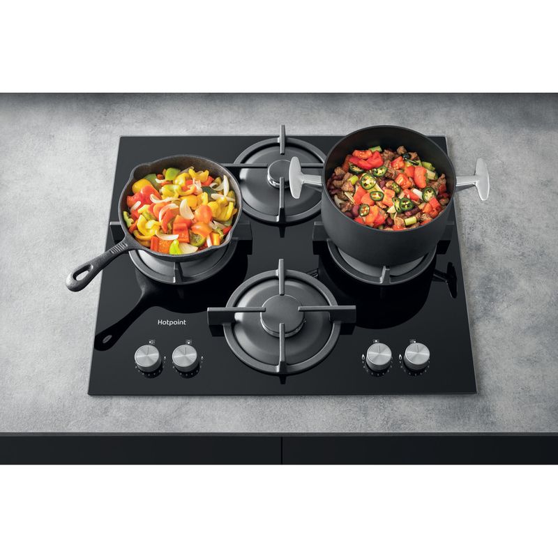 Hotpoint HOB HGS 62S/BK Black GAS Lifestyle frontal top down