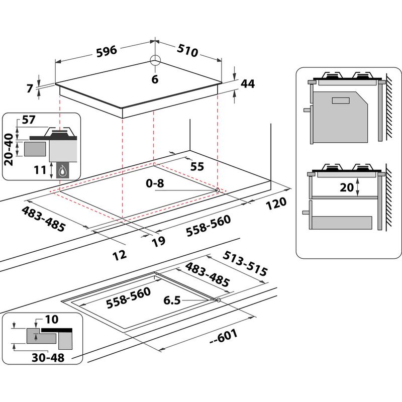 Hotpoint HOB HGS 62S/BK Black GAS Technical drawing