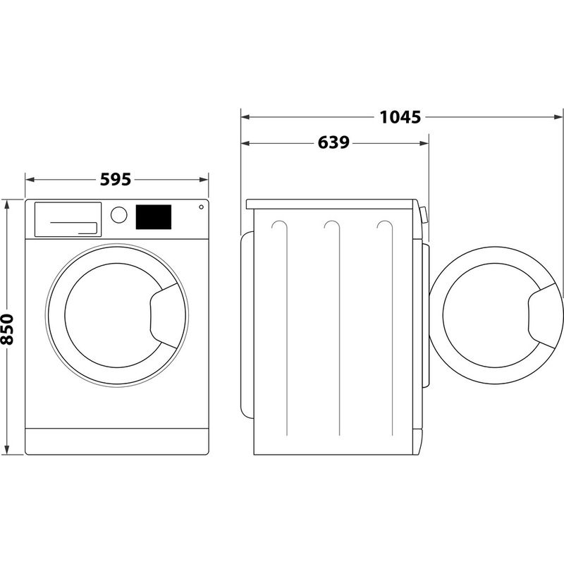 Hotpoint Washing machine Freestanding NSWM 1045C W UK N White Front loader B Technical drawing