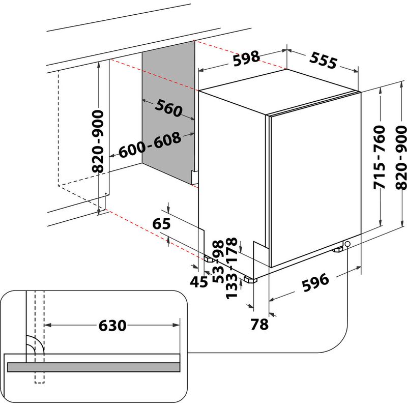 Hotpoint Dishwasher Built-in H8I HP42 L UK Full-integrated C Technical drawing