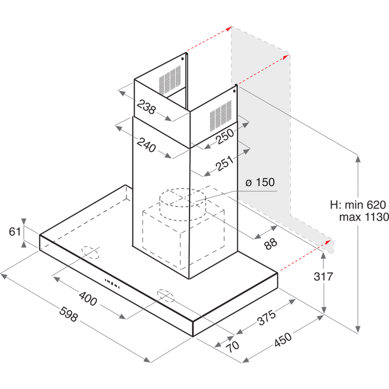 Hotpoint HOOD Built-in PHBS6.8FLTIX/1 Inox Wall-mounted Electronic Technical drawing