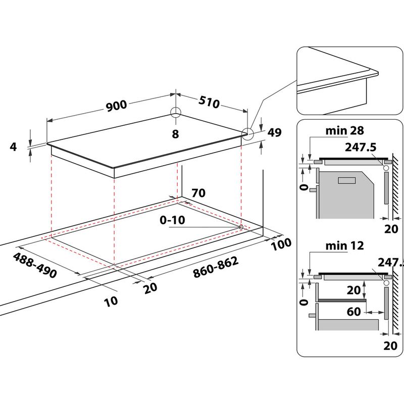 Hotpoint HOB TT 1090 BA Black Induction vitroceramic Technical drawing