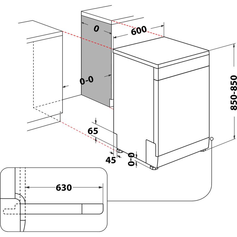 Hotpoint Dishwasher Freestanding H7F HS51 X UK Freestanding B Technical drawing