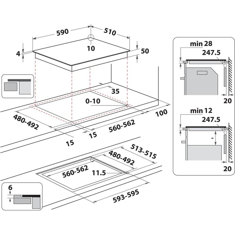 Hotpoint HOB TS 8660C CPNE Black Induction vitroceramic Technical drawing