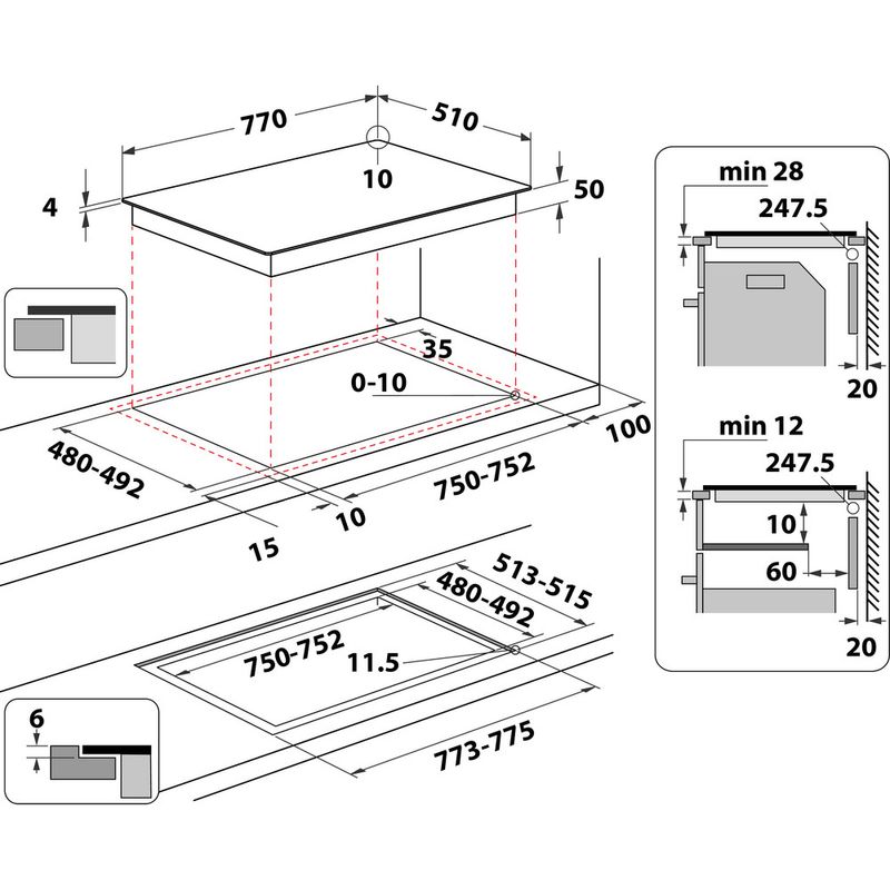 Hotpoint HOB TS 6477C CPNE Black Induction vitroceramic Technical drawing