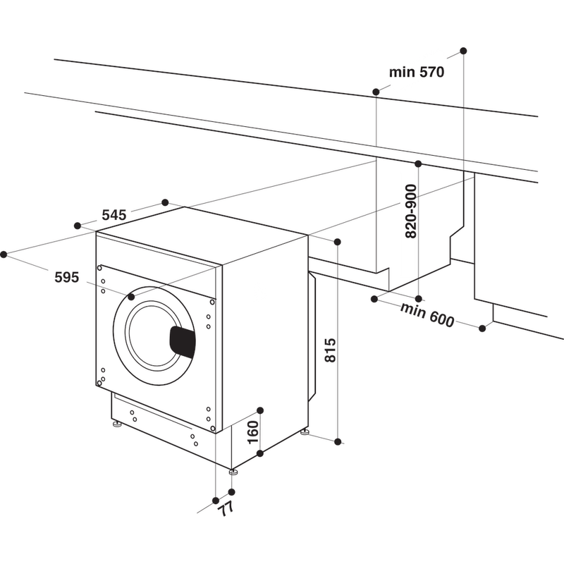 Hotpoint Washer dryer Built-in BI WDHG 861485 UK White Front loader Technical drawing