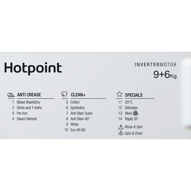 Hotpoint Washer dryer Built-in BI WDHG 961485 UK White Front loader Program