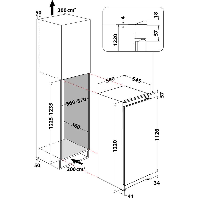 Hotpoint Refrigerator Built-in HS 12 A1 D.UK 2 White Technical drawing