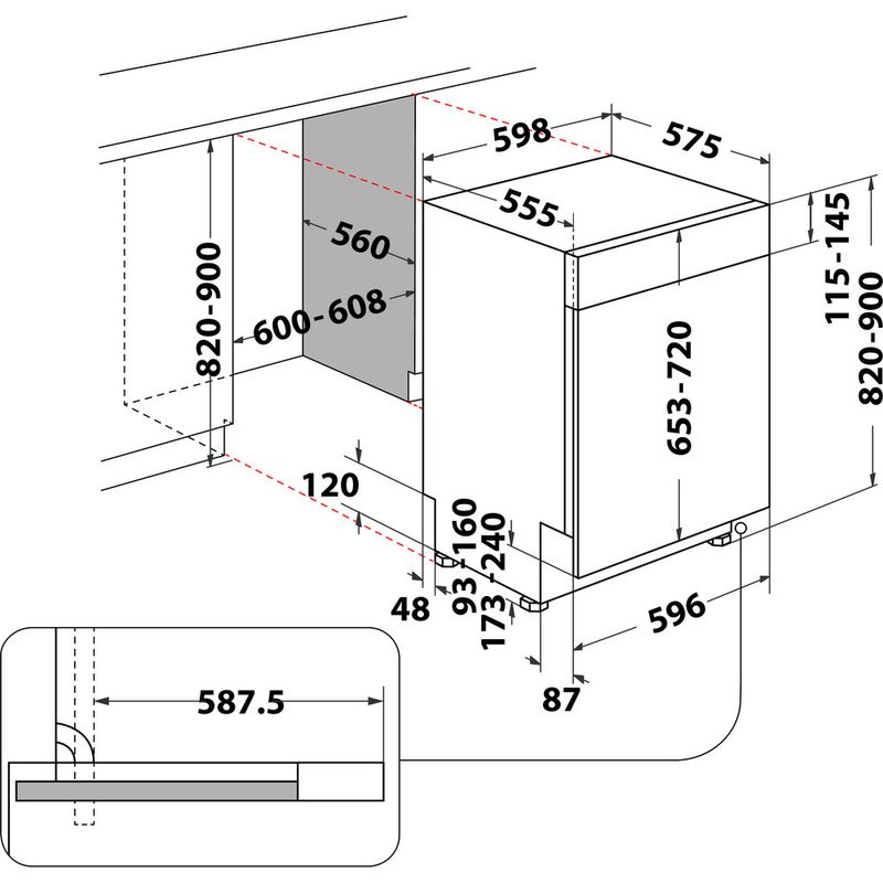 Hotpoint Dishwasher Built-in H3B L626 B UK Half-integrated E Technical drawing