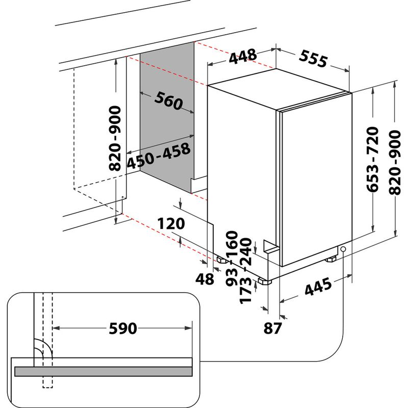 Hotpoint Dishwasher Built-in HI9C 3M19 C S UK Full-integrated F Technical drawing