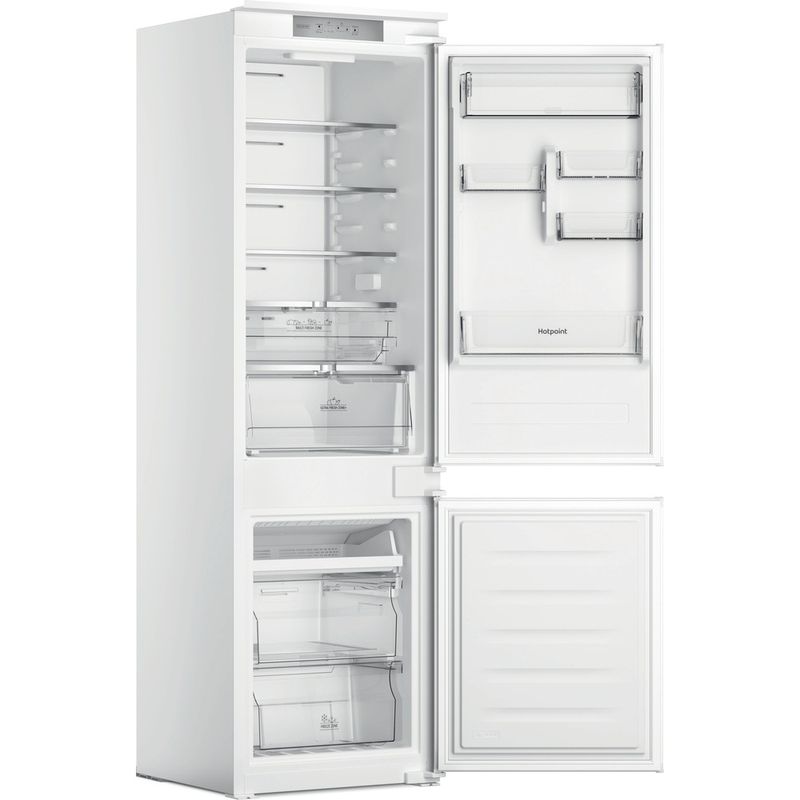 Hotpoint Fridge Freezer Built-in HTC18 T322 UK White 2 doors Perspective open